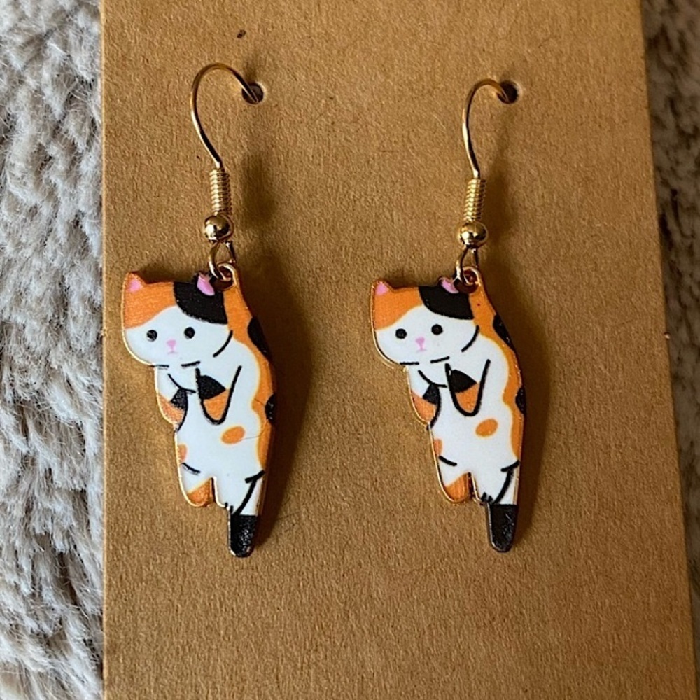 Calico Cat Dangle Earrings